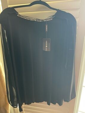 Punto Roma Black Embellished Neck Blouse